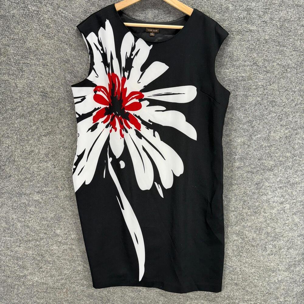 Voir Voir Dress Women 16 Black Floral Sheath Short Zipper Sleeveless Crew Neck